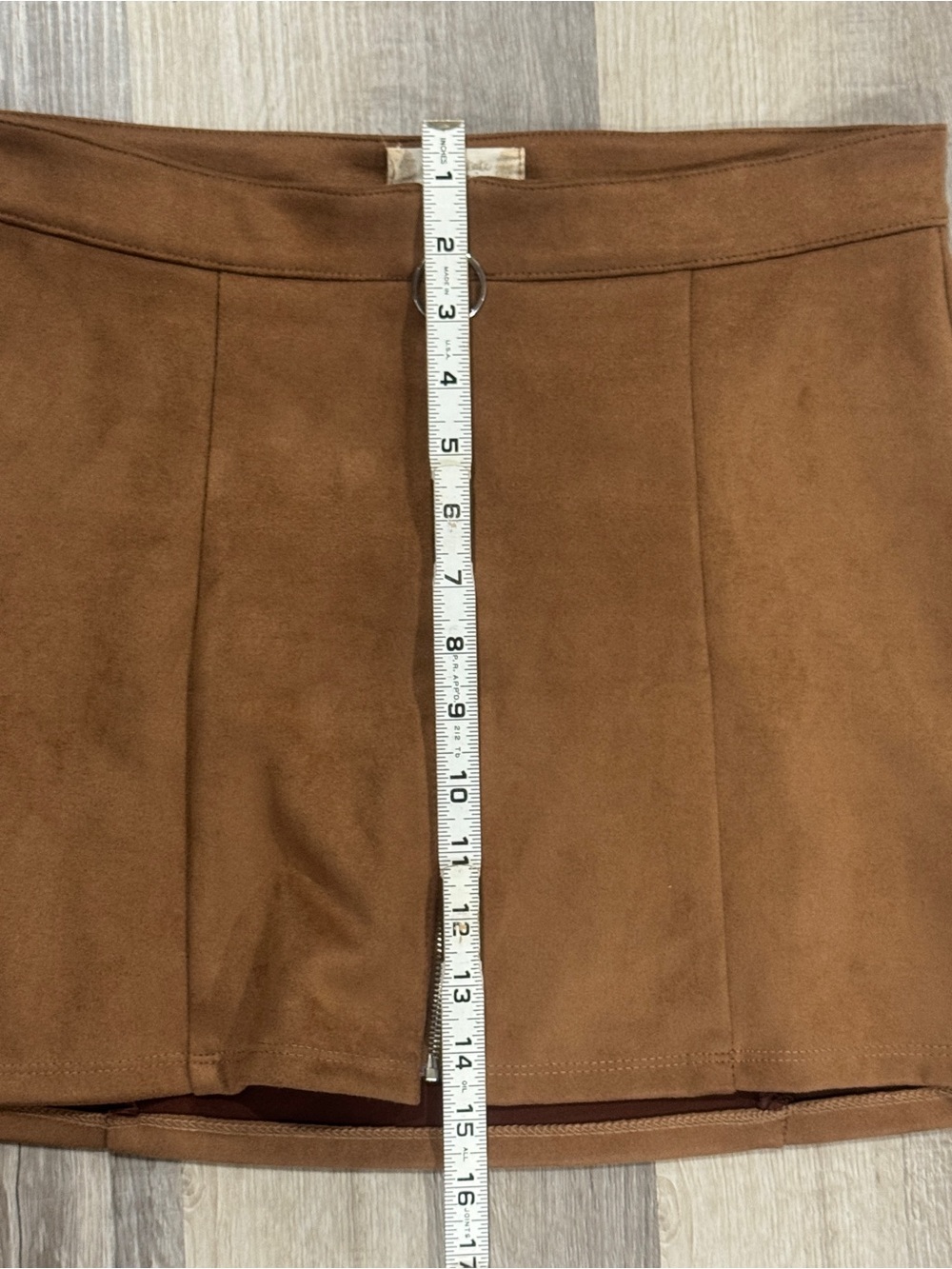 Altar'd State Brown Faux Suede Front-Zip Mini Skirt - Made in the USA - Picture 4 of 9